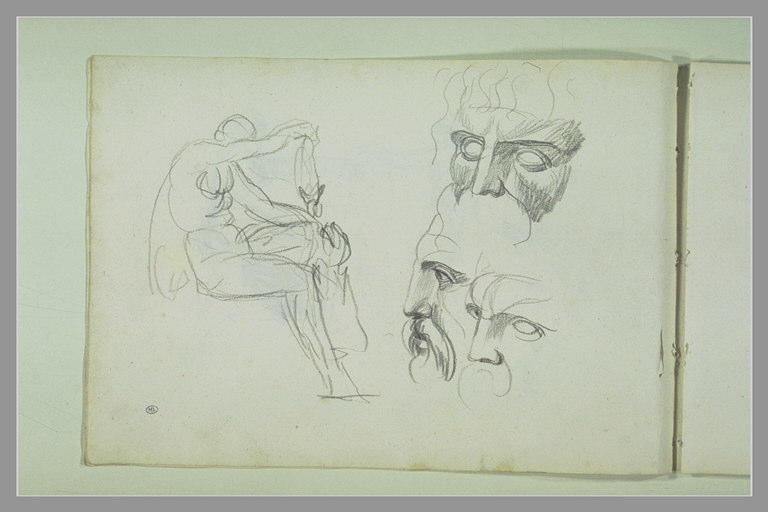 Figure assise ; trois études de visage d'homme barbu (Jupiter ?)_0