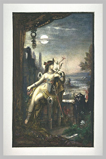 Cléopâtre, assise, demi nue, de face sur un trône très élevé_0