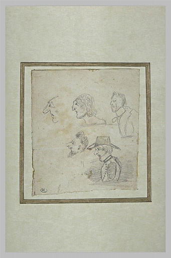 Cinq têtes caricaturales, de profil, à gauche_0