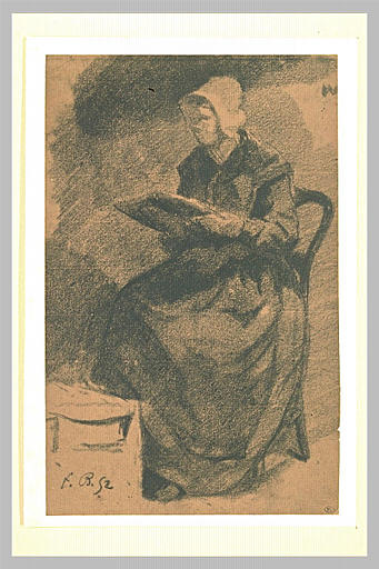 Paysanne assise de trois quarts à gauche, tenant dans ses mains un livre_0
