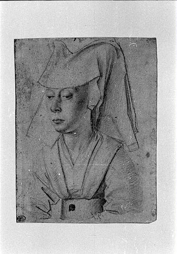 Portrait de femme à mi-corps coiffée d'un hennin, de trois quarts à gauche_0