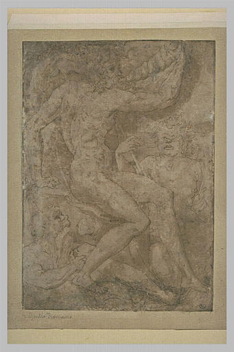 Neptune soufflant dans une conque et deux tritons_0