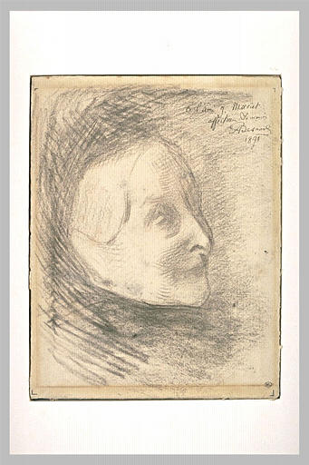 Tête de vieille femme, de trois quarts à droite, cheveux blancs en bandeaux_0