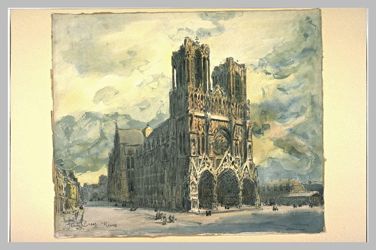 Vue de la cathédrale de Reims, vue légèrement décentrée vers la droite_0