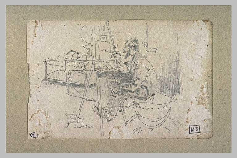 Artiste assis devant un chevalet, en train de peindre_0
