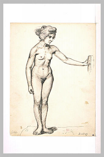 Femme nue, debout, coiffée avec un chignon_0