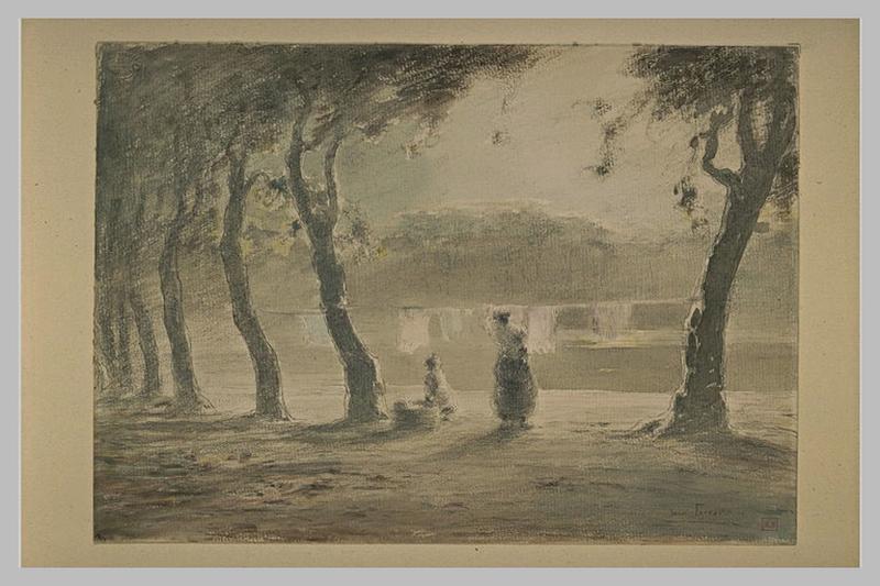 Femme étendant son linge au petit matin_0