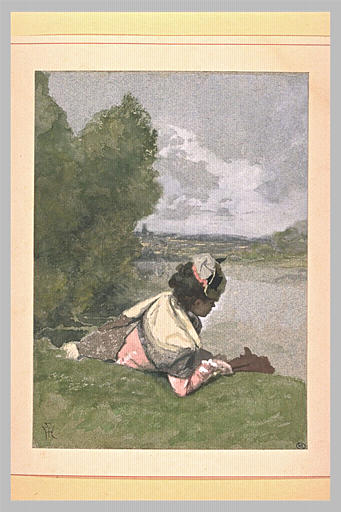Jeune femme étendue sur l'herbe au bord d'une rivière_0