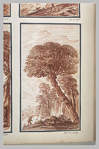 Figure dans un paysage traversé par un grand arbre penché_0