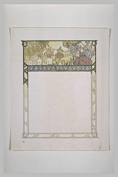 Etude pour Ilsée, chapitre II : Femme assise près d'un homme barbu, un moine et des enfants_0