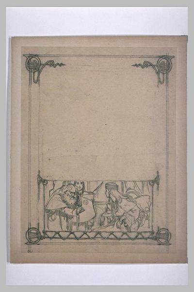 Etude pour Ilsée, chapitre III : Femme assise, regardant un moine barbu et d'un jeune pèlerin_0