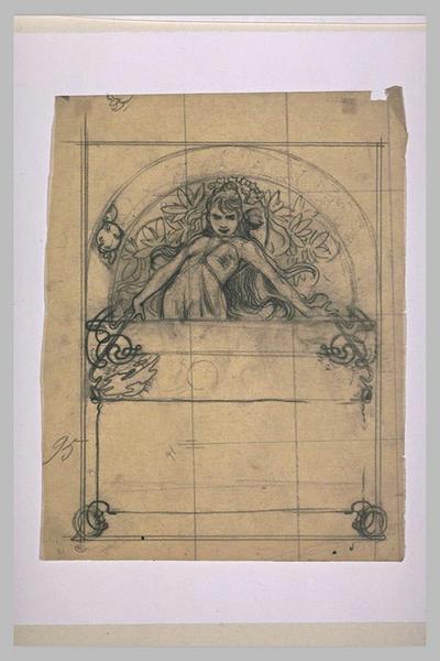 Etude pour Ilsée, chapitre I, 3e partie : Jeune femme aux longs cheveux, debout, sous un arc en plein cintre_0