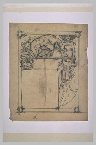 Etude pour Ilsée, chapitre I, 3e partie : Figure nue penchée sur le sol, adolescent et femme_0