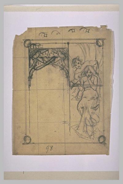 Etude pour Ilsée, chapitre I : Femme assise, posant la main sur l'épée tendue devant elle par un personnage_0