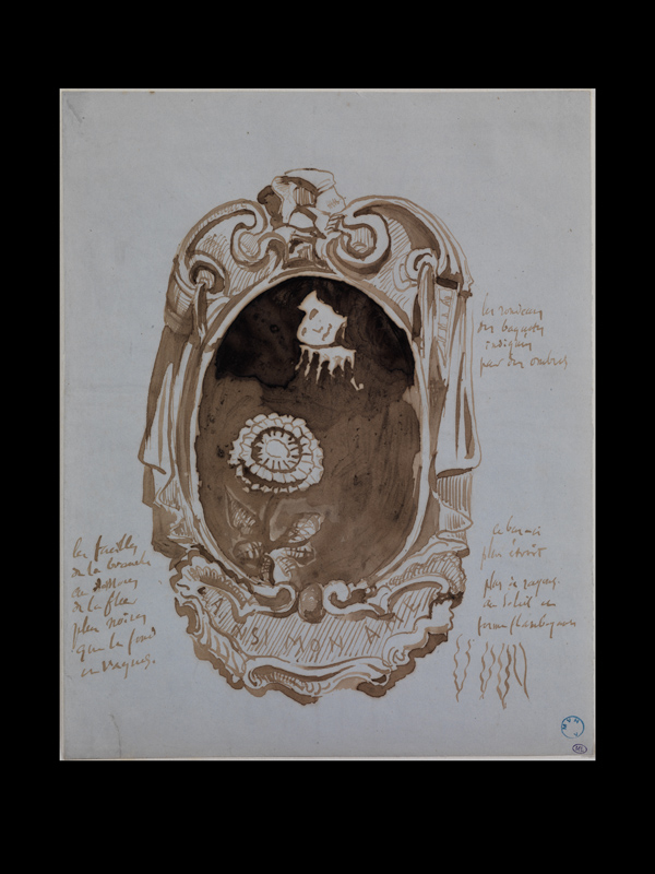 Dossier fantastique avec motif de fleur à l'intérieur d'un cartouche, Victor Hugo, 19e siècle