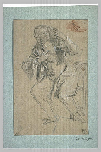 Femme assise, le buste de trois quarts à droite, se détournant_0