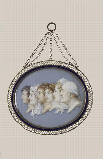 Six portraits en profil gauche, groupés, de la famille de l'artiste_0