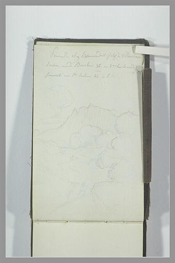 Paysage de montagne avec des arbres ; note manuscrite_0