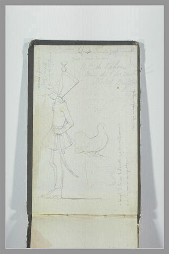 Caricature de militaire ; pigeon ramier ; notes manuscrites_0