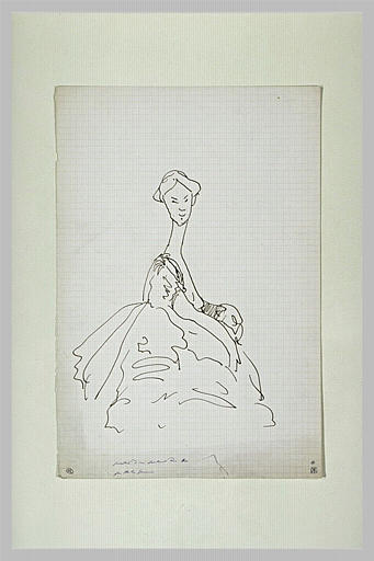 Caricature d'une femme au long cou, de trois quarts vers la droite_0