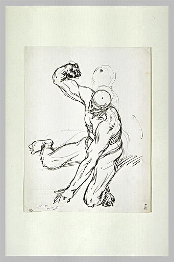 Homme nu, gesticulant, le torse tourné vers la gauche_0