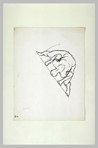 Homme nu, penché en avant, la tête entre les jambes_0