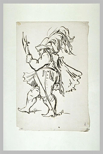 Personnage coiffé d'un casque et tenant une hallebarde_0