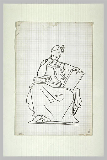 Figure drapée assise, tenant un livre, le coude posé sur un livre fermé_0