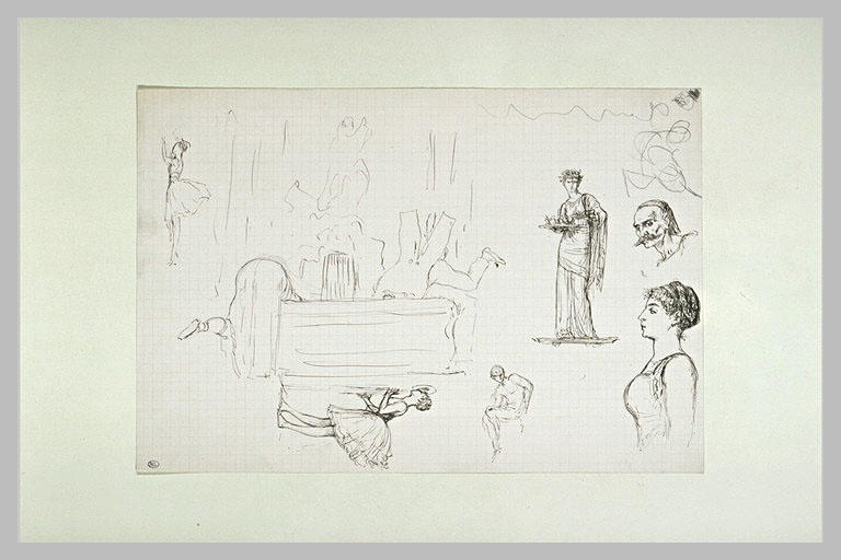Etudes : danseuses, figure drapée à l'antique, personnages_0