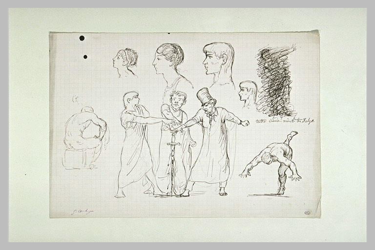 Etudes : personnages prêtant serment, têtes, figure assise, figure penchée_0