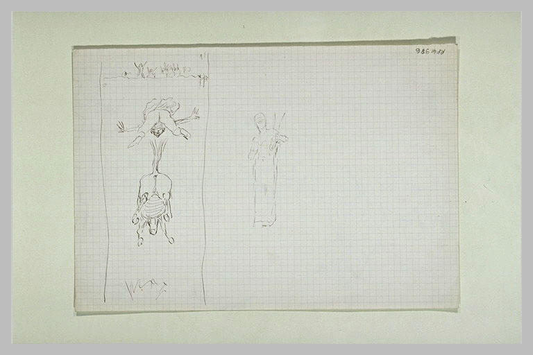Figure tenant une lyre ; cheval et cavalier tombant dans le vide_0