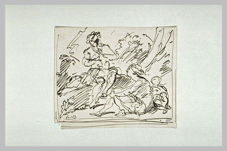 Femme et enfant écoutant un joueur de flûte_0