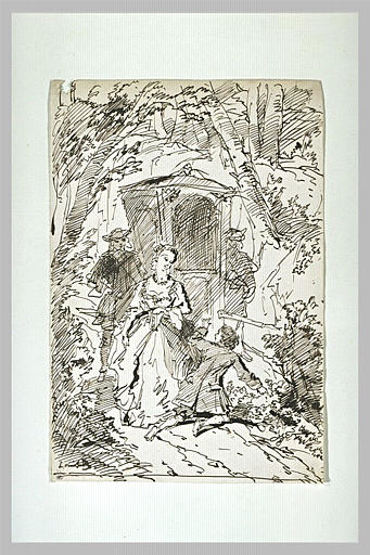 Dans une forêt, rencontre d'un jeune homme et d'une jeune femme_0