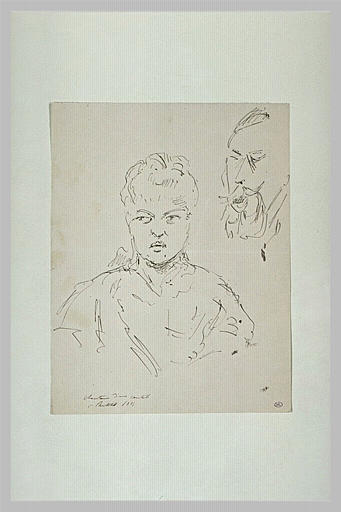 Femme vue en buste et tête d'homme barbu_0