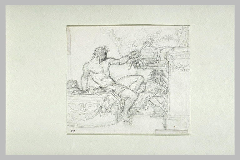 Bacchus assis sur la base d'une colonne près d'une figure assise_0