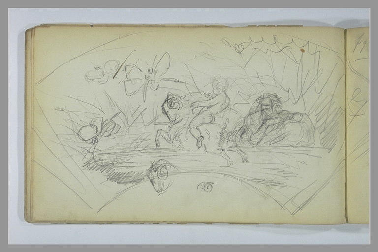 Composition en forme d'éventail avec un putto sur un bélier_0