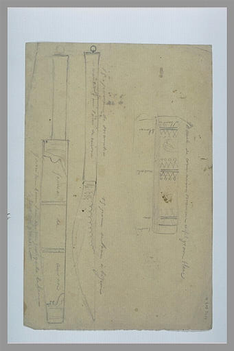 Armes blanches, fourreau, détails décoratifs de manches et notes manuscrites_0