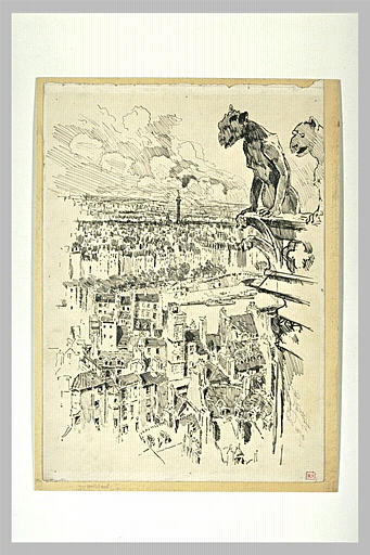 Paris, cathédrale Notre-Dame : deux chimères de la tour sud_0