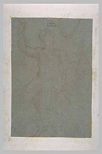 Croquis d'une figure assise tenant un livre, et levant la main droite_0