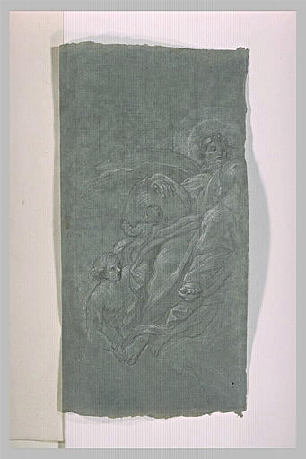 Figure drapée assise, tenant une sphère, avec un enfant et une autre figure_0