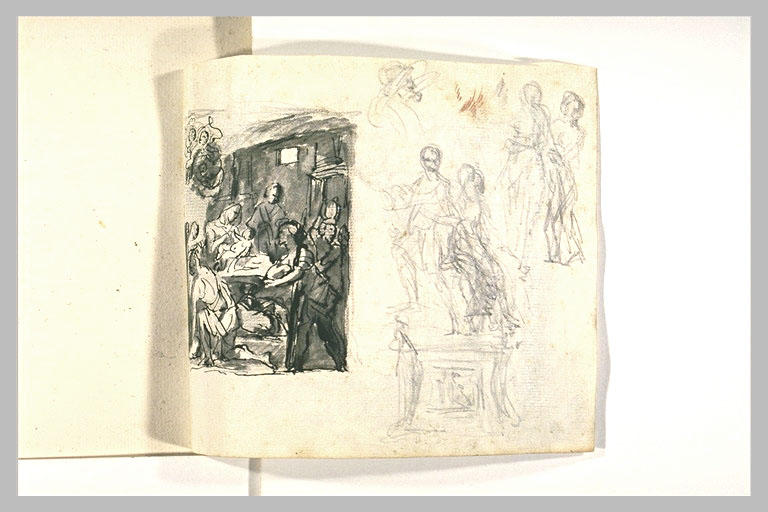 Adoration ; statues sur piedestal ; deux figures debout_0
