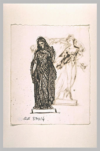 Femme drapée, debout, sur un socle_0