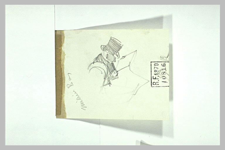 Homme coiffé d'un haut-de-forme, vu en buste, lisant un journal_0