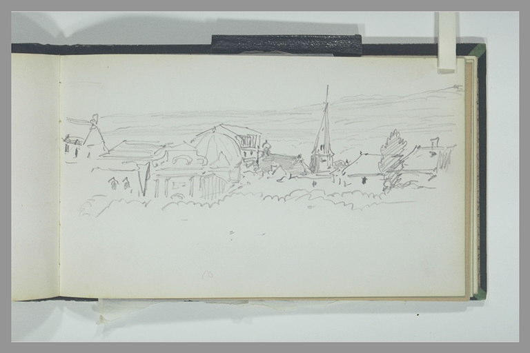Vue des toits d'une ville avec un clocher_0