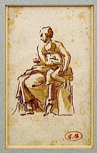 FEMME ASSISE PORTANT UN ENFANT, Charles Mellin, 16e siècle, 17e siècle