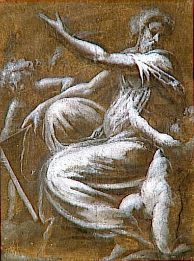 PROPHETE ASSIS ET DEUX ANGES, Biagio Pupini, 16e siècle