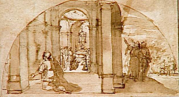 LUNETTE AVEC L'HISTOIRE D'UN SAINT, Alessio Gimignani, 3e quart 17e siècle