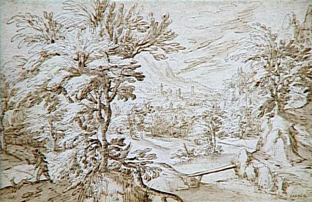 PAYSAGE AVEC CHASSE AU FAUCON, Lodewijk Toeput, 4e quart 16e siècle, 1er quart 17e siècle