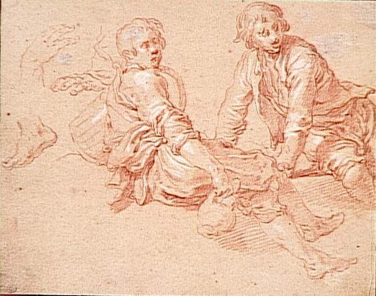 DEUX GARÇONS ASSIS ET ETUDES DE MAINS ET DE PIEDS_0