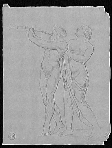 Etude d'un homme nu barbu jouant de la flûte et d'une femme à demi-drapée_0
